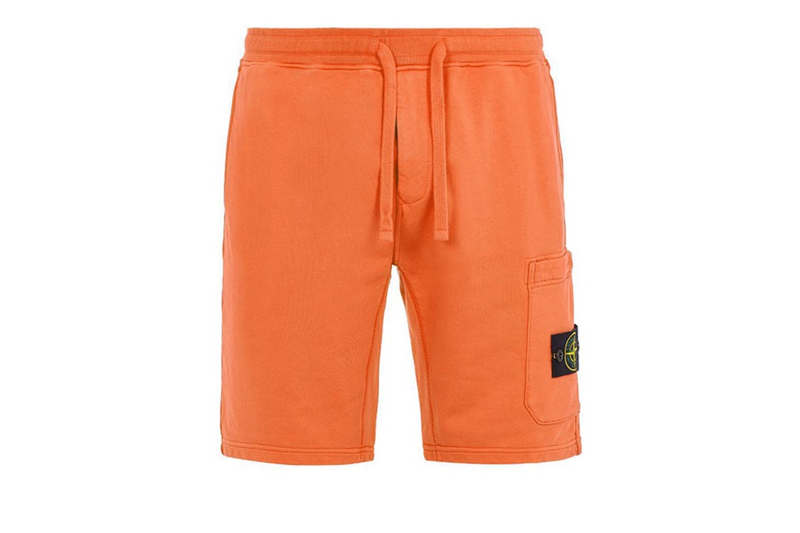 Pre-owned Stone Island 64651 Cotton Fleece Garment Dyed Shorts Orange