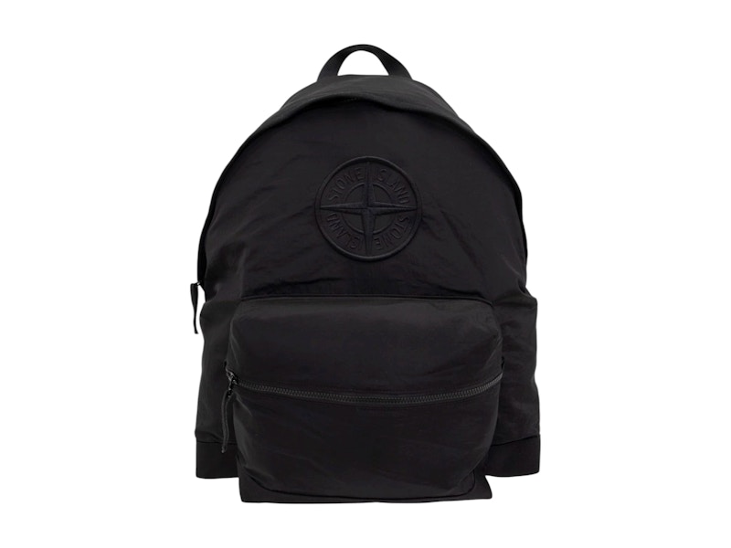 Pre-owned Stone Island Compass Embroidered Zipped Backpack In Black