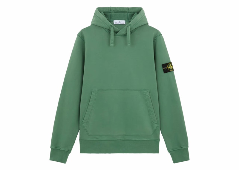 Stone Island Fleece Garment Dyed Hoodie Sage Green Men's FW24 US