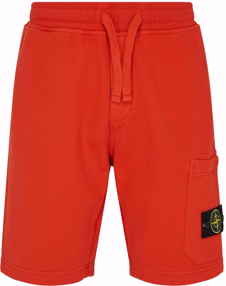Stone Island Fleece Logo Shorts Orange Red Men's - US
