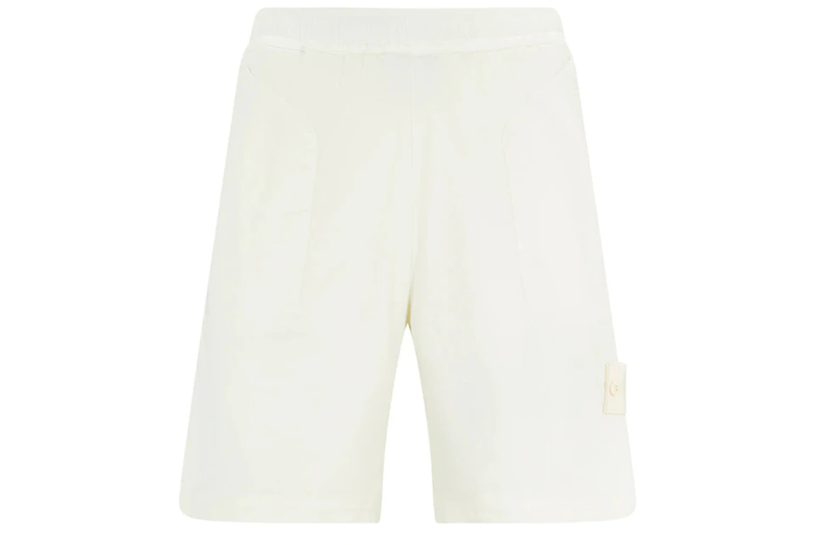 Stone Island L13F2 Stretch Cotton Lyocell Satin Ghost Piece Garment Dyed Shorts White