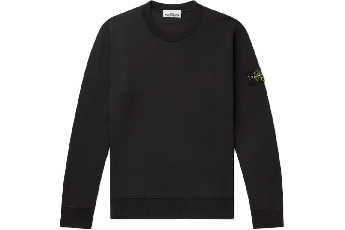 Stone Island Logo Appliquéd Mélange Cotton Jersey Sweatshirt Black