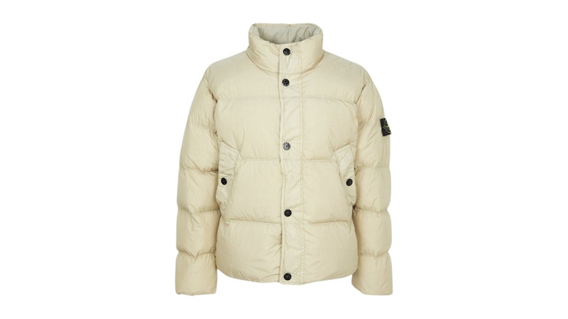 Pre-owned Stone Island Men's Logo Patch High Neck Puffer Jacket In Beige In Sand