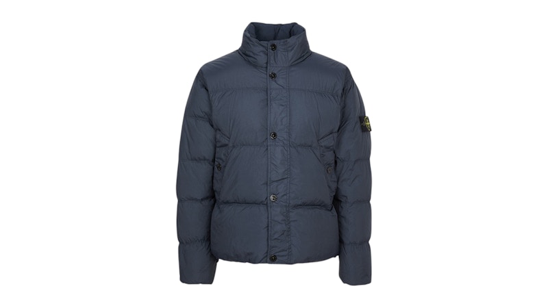 Pre-owned Stone Island Men's Logo Patch High Neck Puffer Jacket In Navy Blue