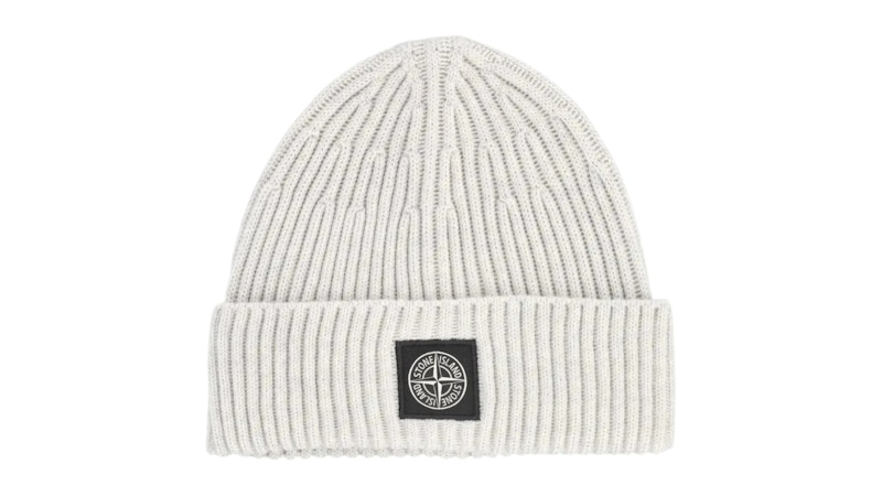 Stone Island N100002 Compass Logo Patch Ribbed Knit Beanie Sand Melange