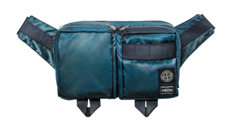 Pre-owned Stone Island X Porter Hand Corrosion On Nylon Twill Cross Body Bag In Blue