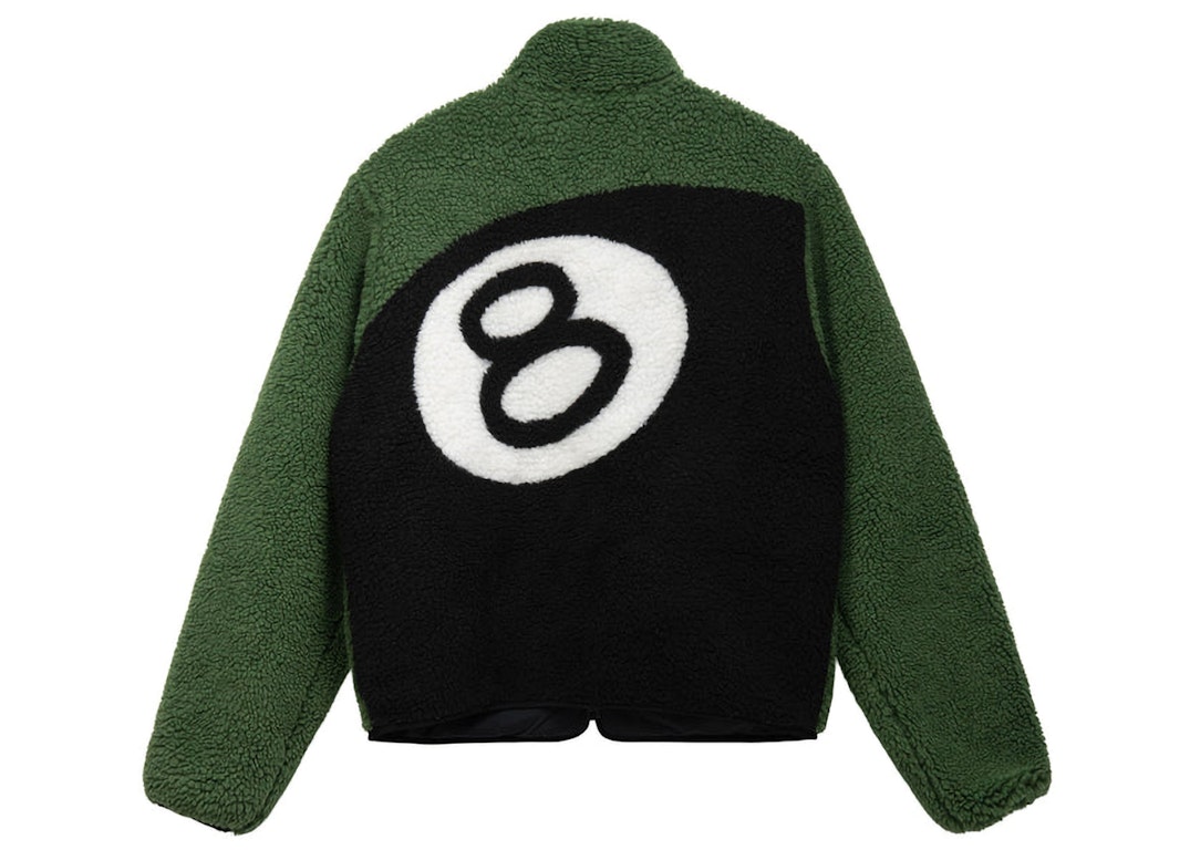 Pre-owned Stussy 8 Ball Sherpa Reversible Jacket Green