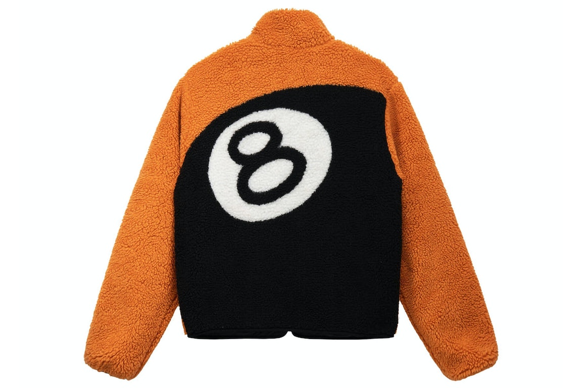 Pre-owned Stussy 8 Ball Sherpa Reversible Jacket Orange