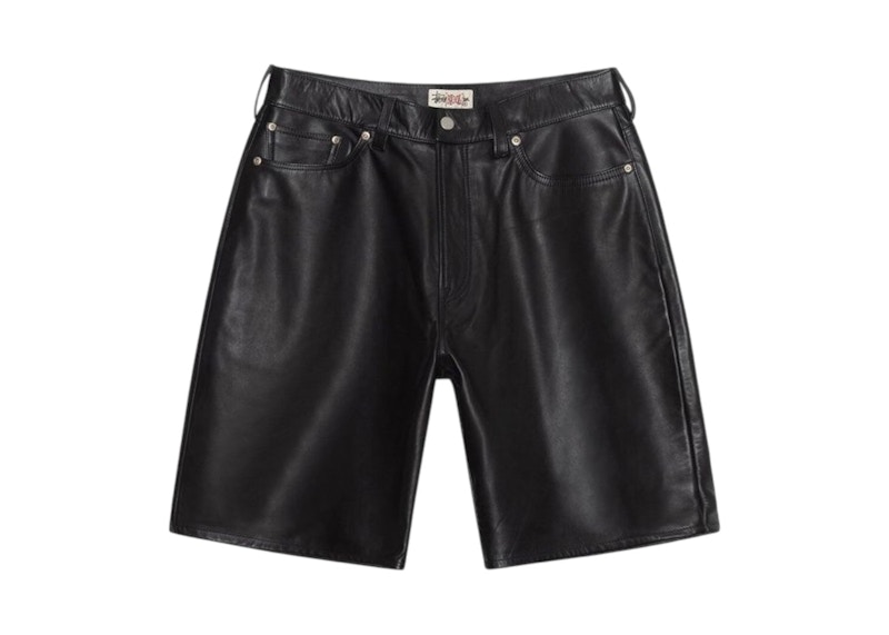 【878】Stussy BIG OL' SHORT LEATHER Stussy Big Ol Leather Shorts Blac Black Men's - US