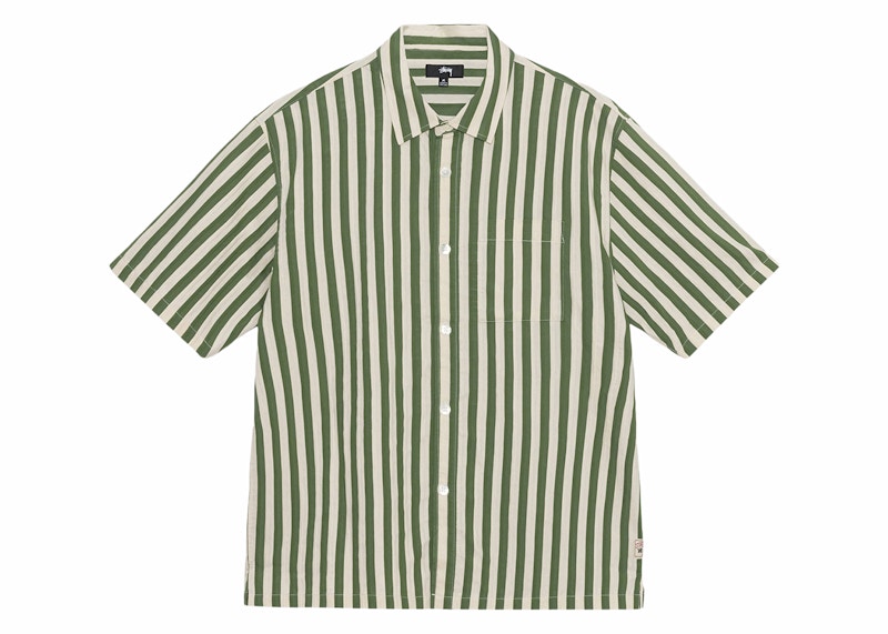 Stussy Boxy Flat Striped Hem Shirt Green Men's - SS24 - US
