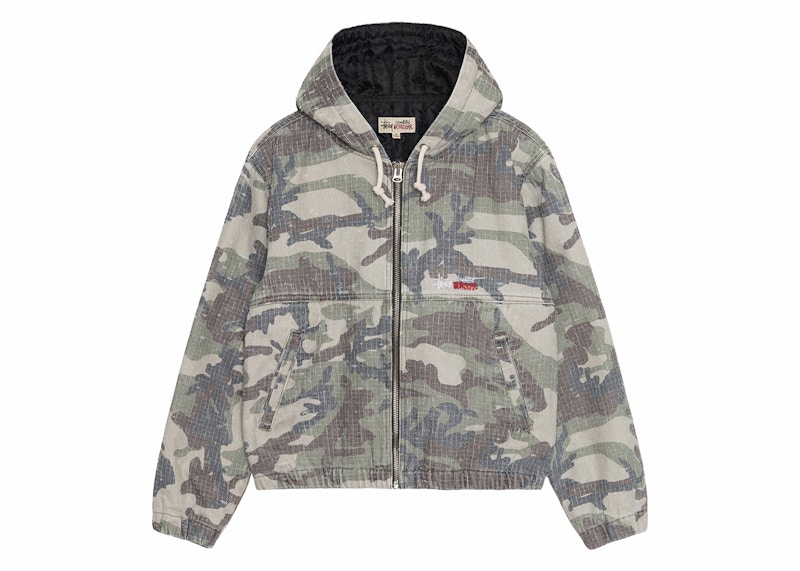 Stussy Camo Canvas Needlepunch Work Jacket Woodland Camo Men's 