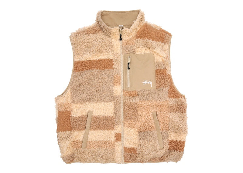 Stussy Colorblock Reversible Mixed Sherpa Vest Khaki Men's - GB