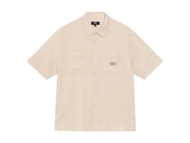 新品即決 Check Crinkled Stussy S/S US - SS25 - Men's Tan Shirt トップス