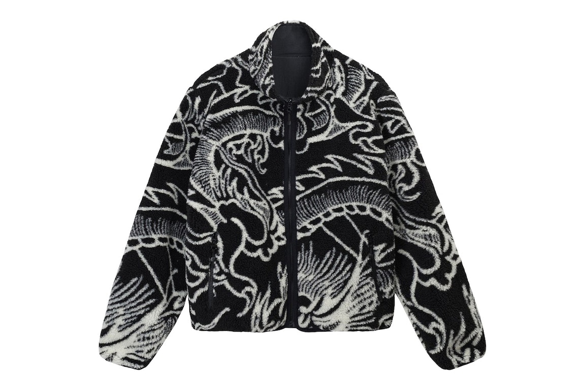 Pre-owned Stussy Dragon Sherpa Jacket Black