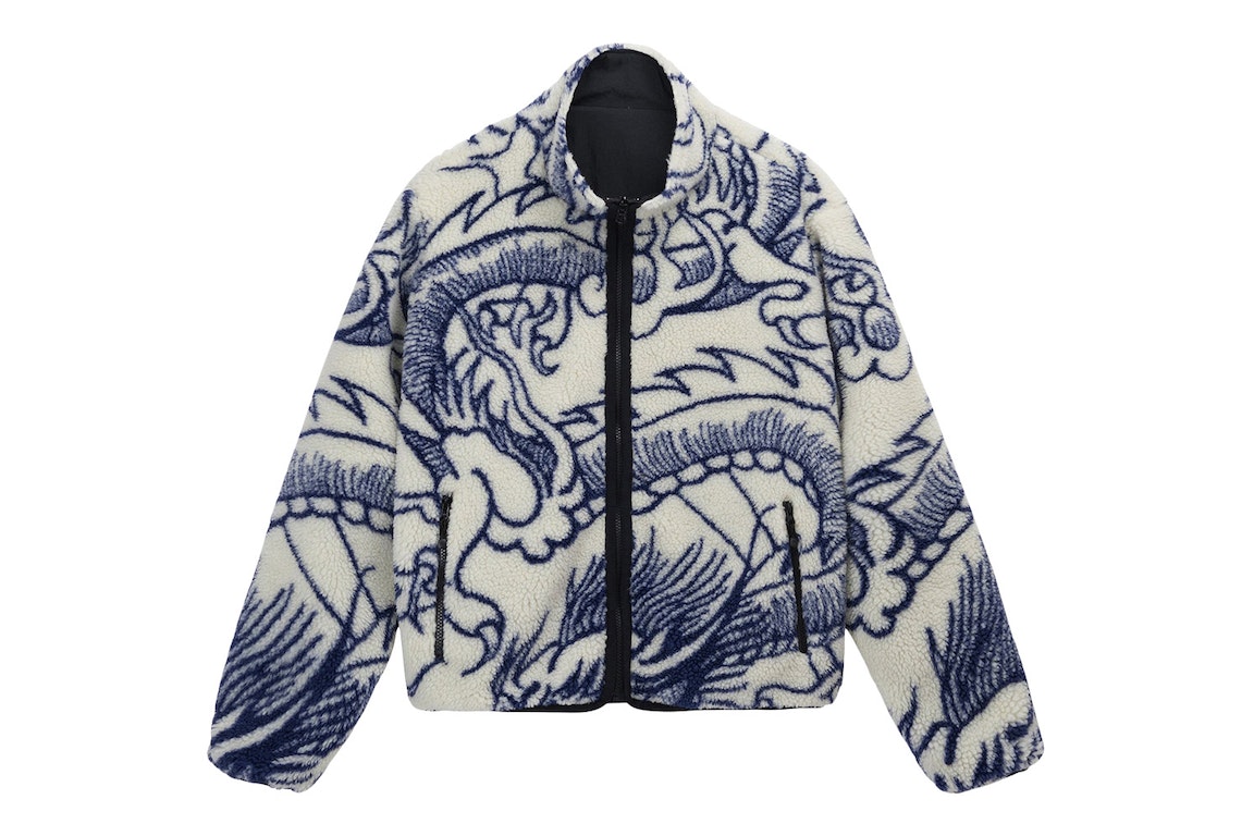 Pre-owned Stussy Dragon Sherpa Jacket Natural