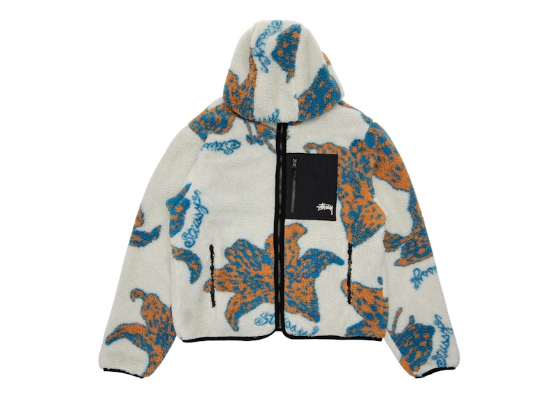 Stussy Floral Sherpa Hooded Jacket Bone Men's - US