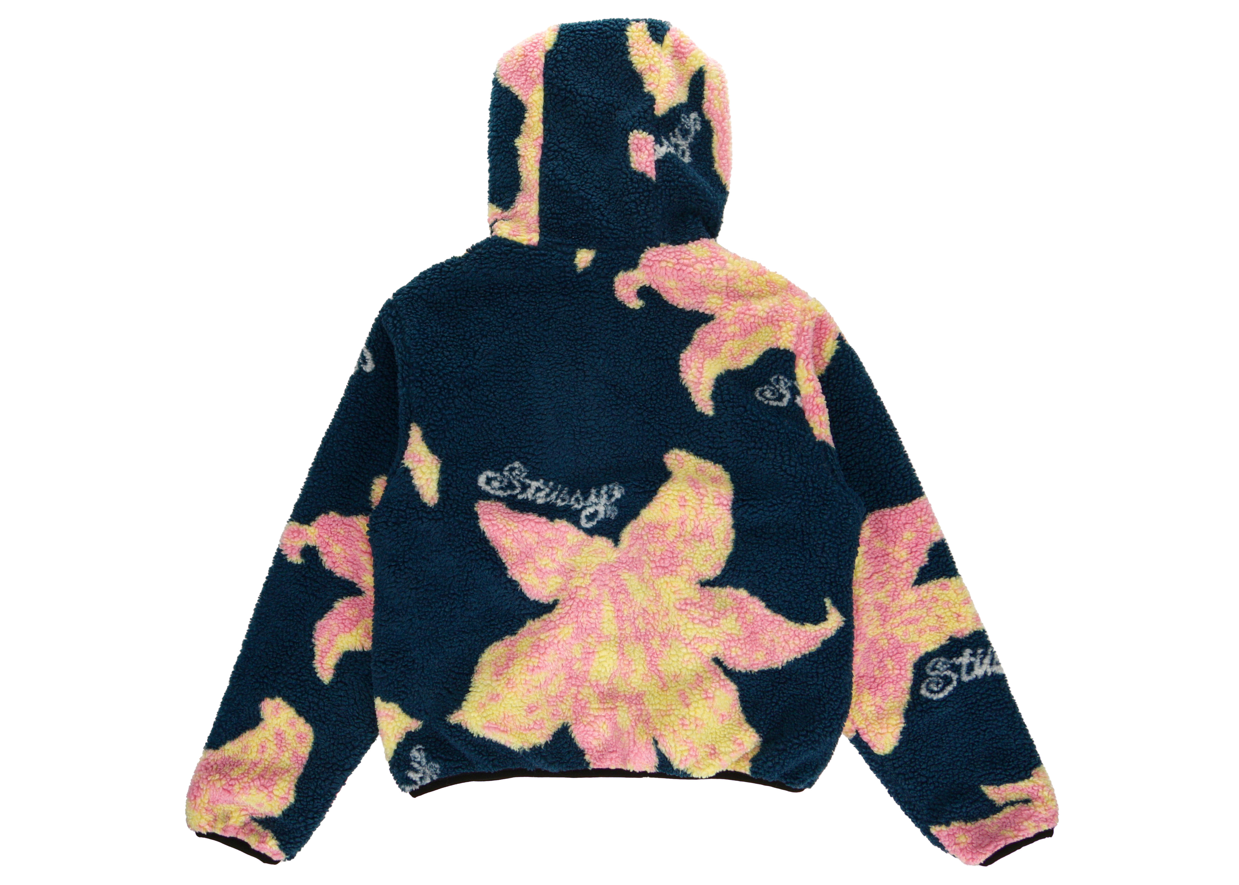 Stussy Floral Sherpa Hooded Jacket Dark Teal Men's - US