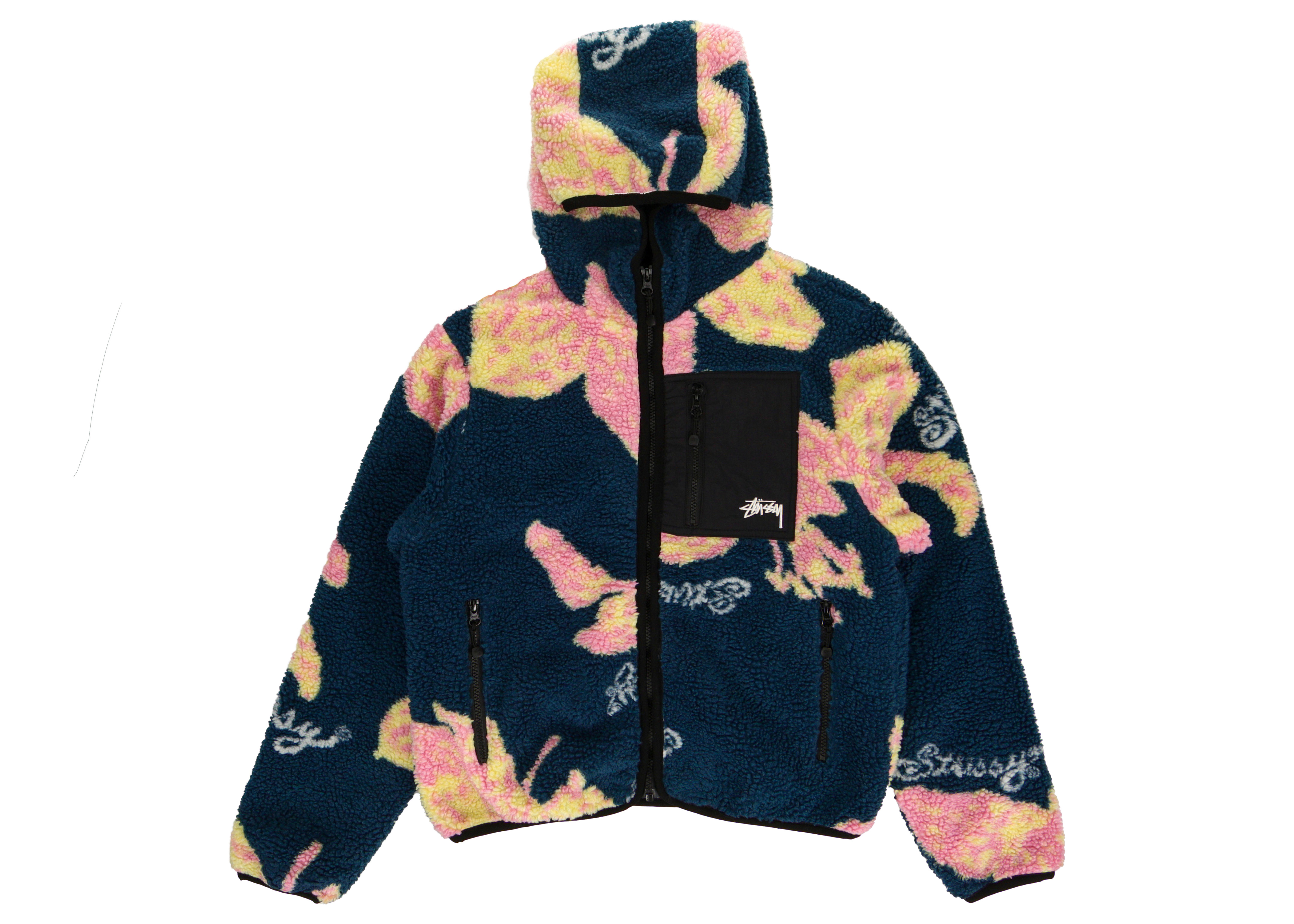 Stussy Floral Sherpa Hooded Jacket Dark Teal メンズ - JP