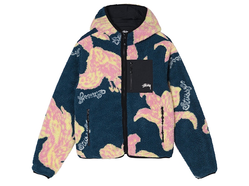 Stussy Floral Sherpa Hooded Jacket Dark Teal - US