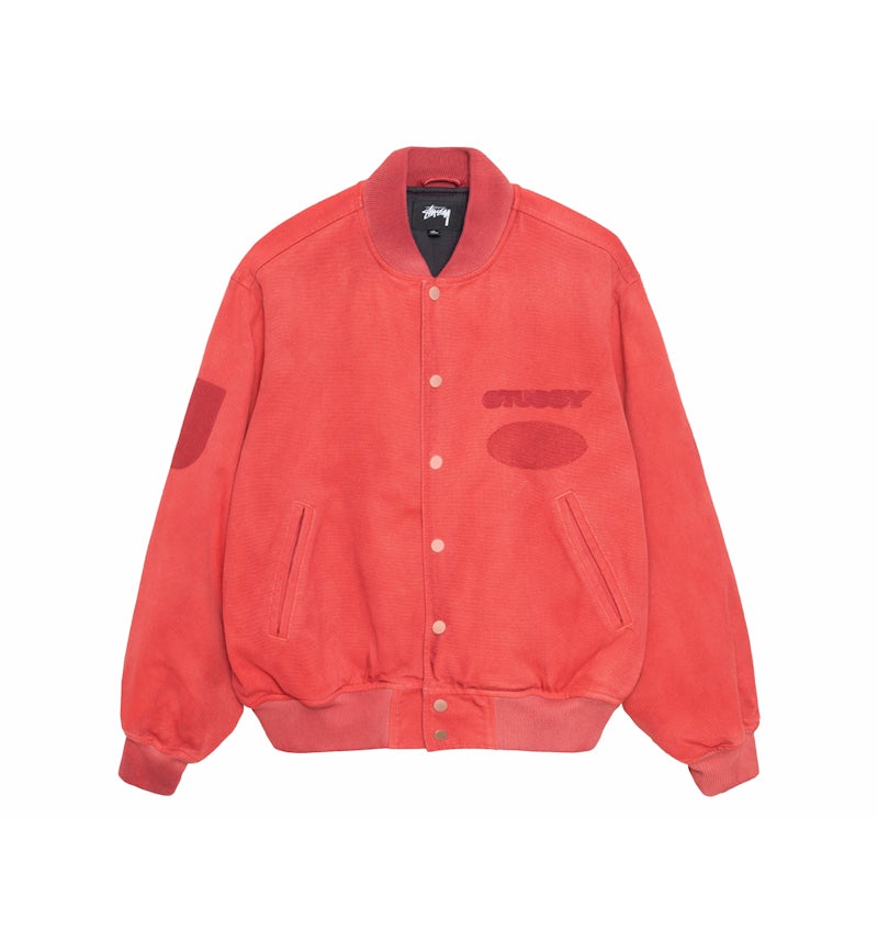 Stussy Ghost Logo Canvas Varsity Jacket Red Men's FW24 US