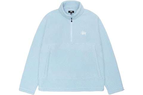 Stussy Half Zip Mock Polar Fleece Hoodie Blue Men's US
