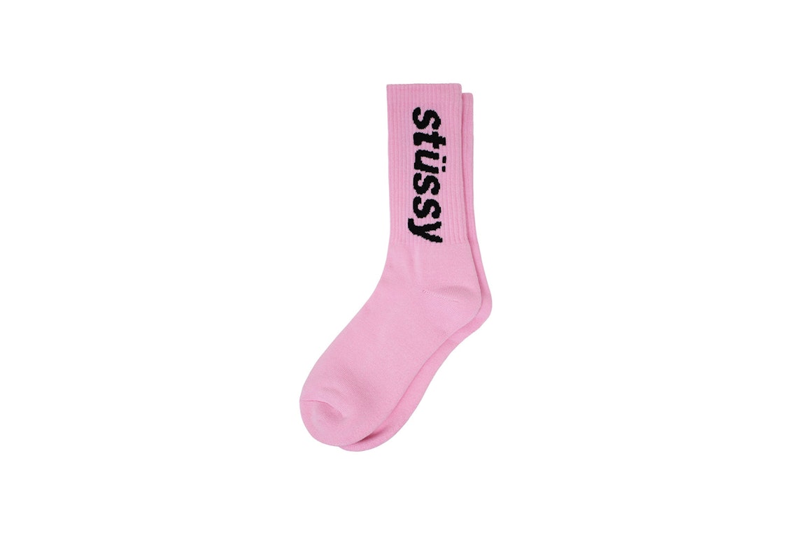 Pre-owned Stussy Helvetica Crew Socks Pink/black