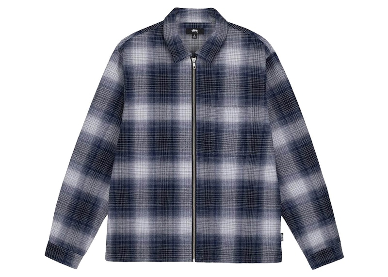 Stussy Jack Shadow Plaid Zip Shirt Navy Men's - US