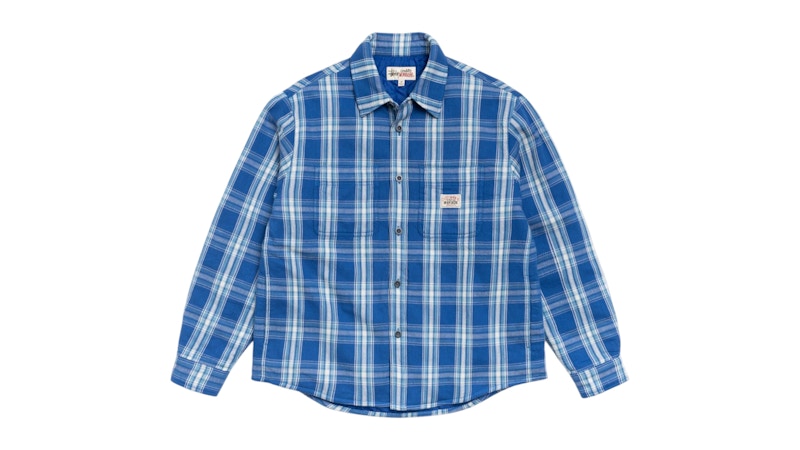 ジャケット・アウター 90s old stussy blue plaid check jacket Vintage Stussy Flannel Wool Jacket Button Check Plaid Patch Pocket