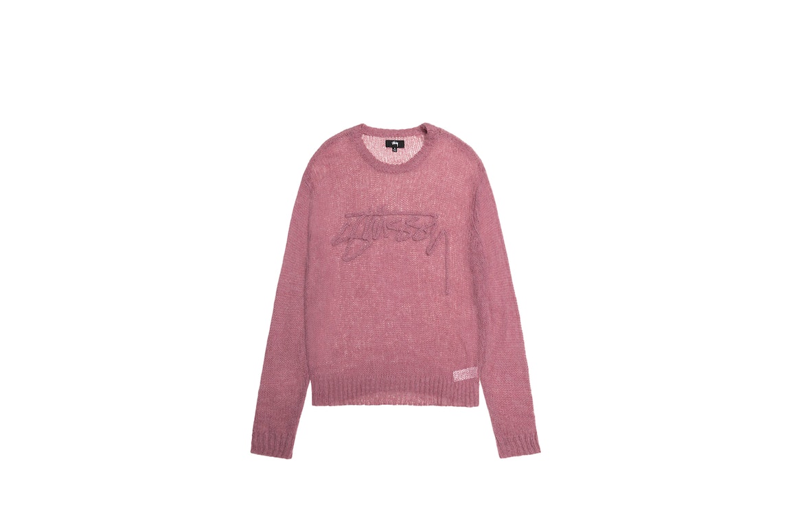 Pre-owned Stussy Loose Knit Logo Sweater Mauve
