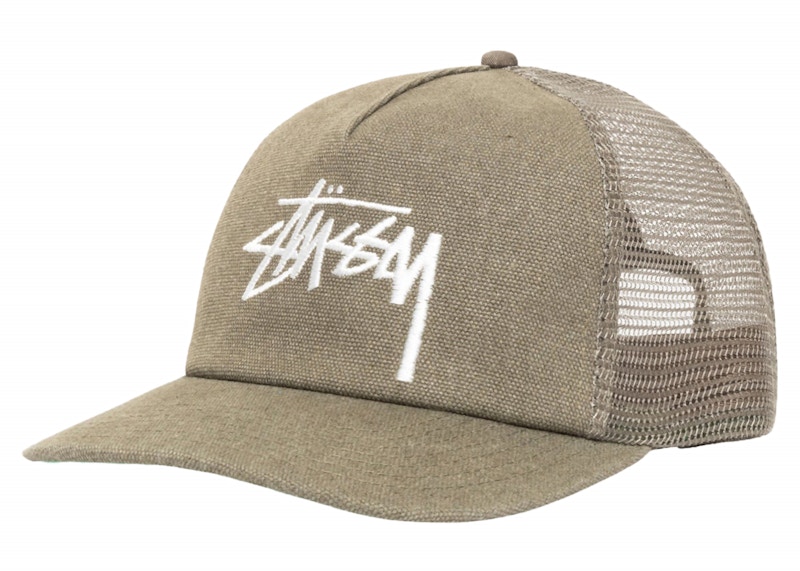 Stussy Mid Depth Big Stock Mesh Snapback Army Green Men's