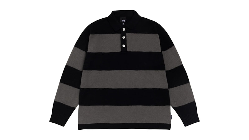 Stussy Pique Knit Stripe Rugby Black