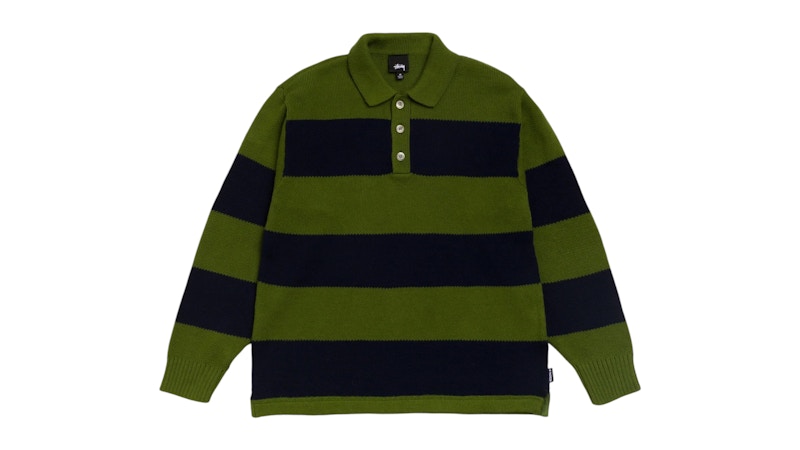 Stussy Pique Knit Stripe Rugby Olive