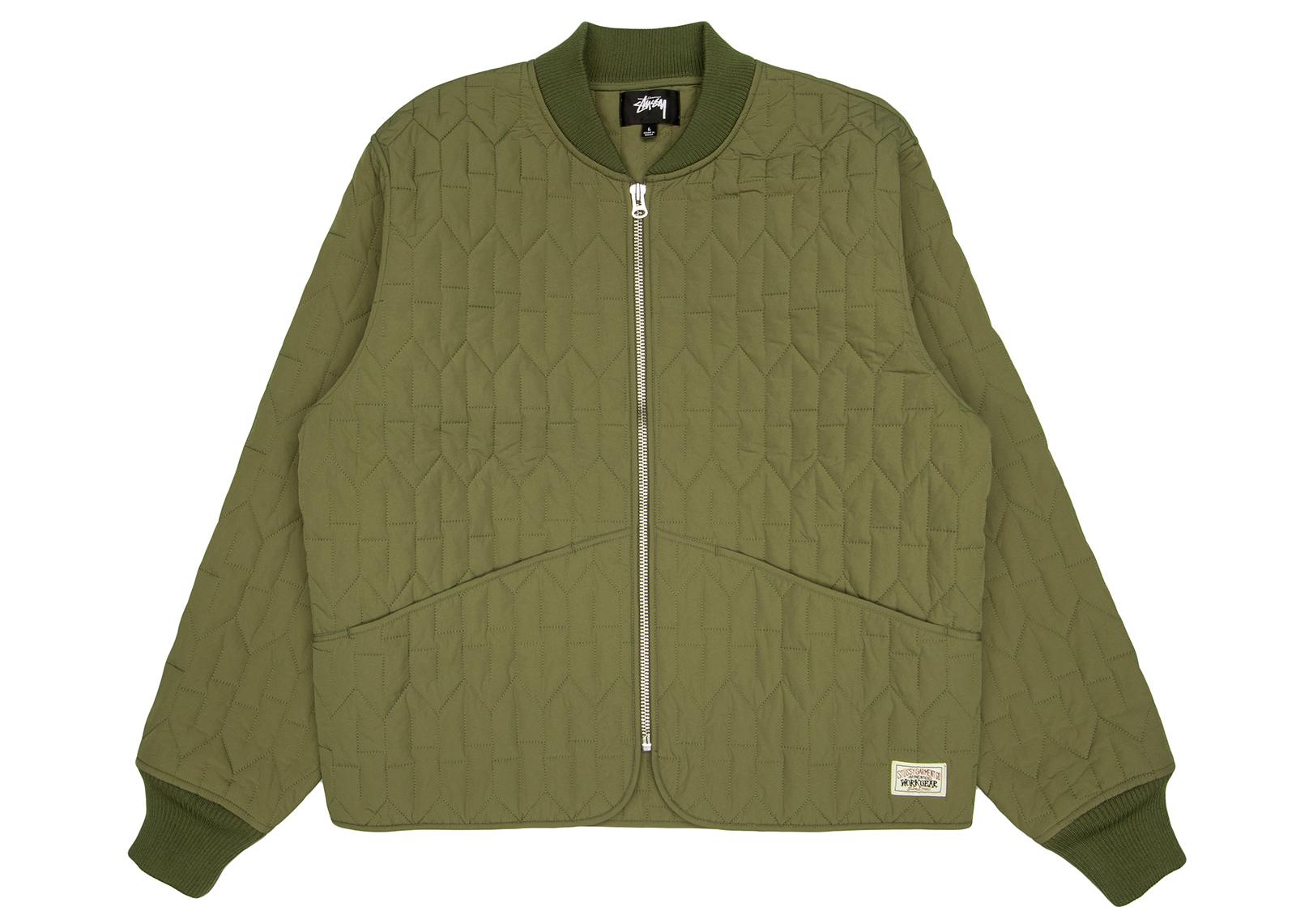 Stussy 8 Ball Quilted Liner Jacket Olive Men's - FW23 - US