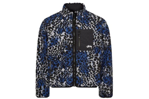 Stussy Sherpa Reversible Jacket Blue Leopard Men's FW23 US