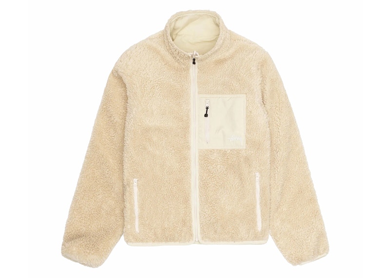 Pre-owned Stussy Men's Sherpa Reversible Jacket In Natural In Brown