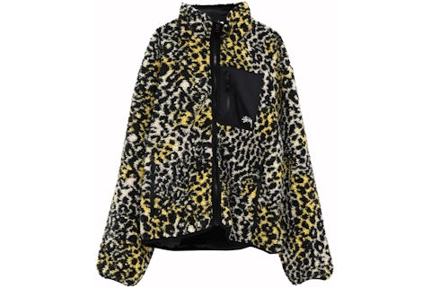 Stussy Sherpa Reversible Jacket Yellow Leopard Men's FW23 US