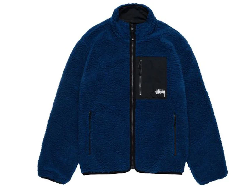 Stussy Sherpa Reversible Jacket Weathered Blue Men's - FW23 - US