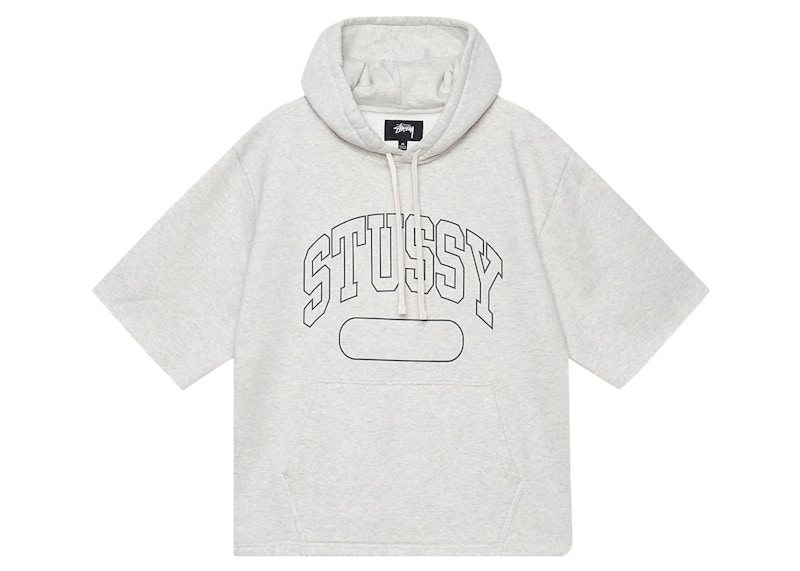 Stussy Short-Sleeve Boxy Cropped Hoodie Ash Heather Men's - US