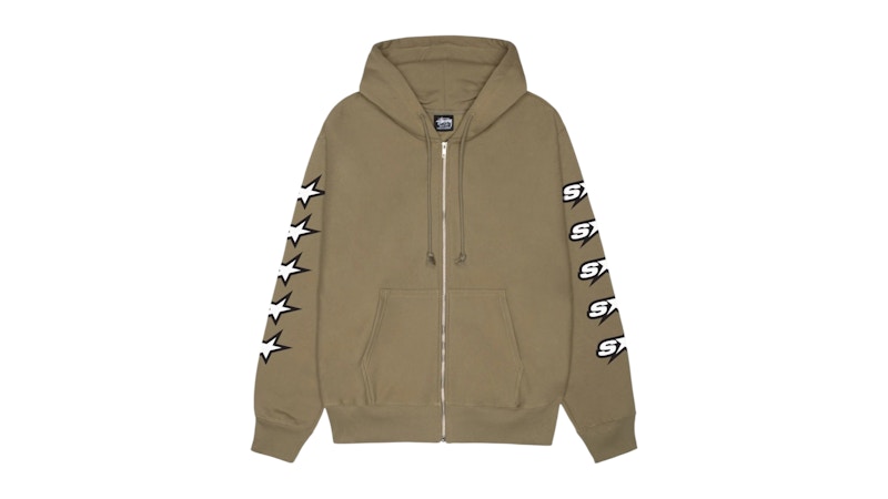 トップス 00s stussy monogram zip hoodie M khaki Stussy Stock Logo Zip Hoodie Mens M Beige Sweatshirt