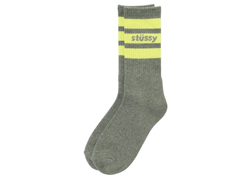 Stussy Sport Crew Socks Grey Heather/Lime Men's - SS21 - US