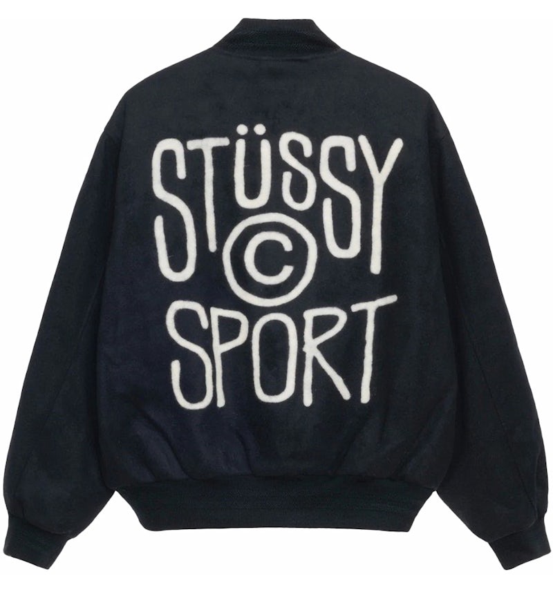 Stussy Sport Melton Varsity Jacket Black Men's FW23 US