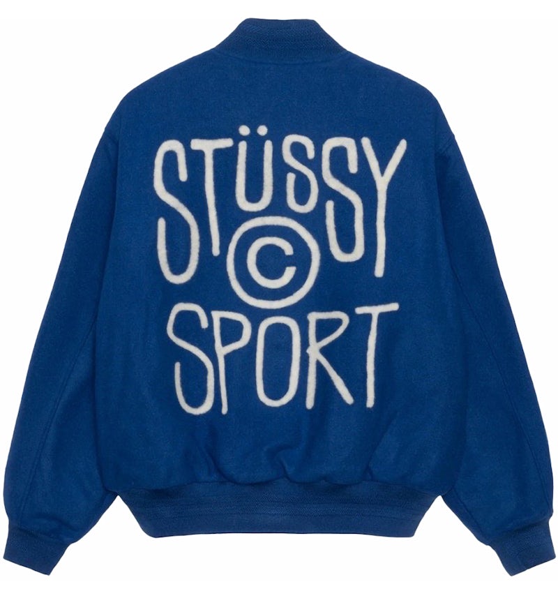 Stussy Sport Melton Varsity Jacket Royal メンズ - FW23 - JP Stussy Sport Melton Varsity Jacket Royal メンズ - FW23 - JP