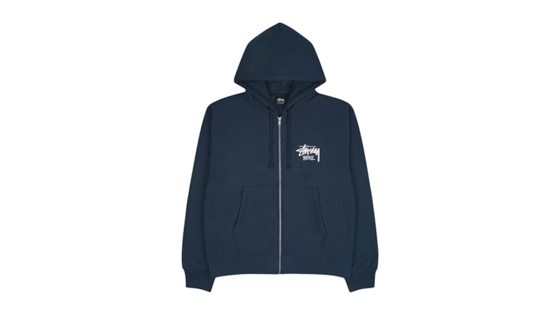 Stussy Stock Seoul Exclusive Zip Up Hooded Sweatshirt Navy Men's - US Stussy Stock Seoul Exclusive Zip Up Hooded Sweatshirt Navy Men's - US