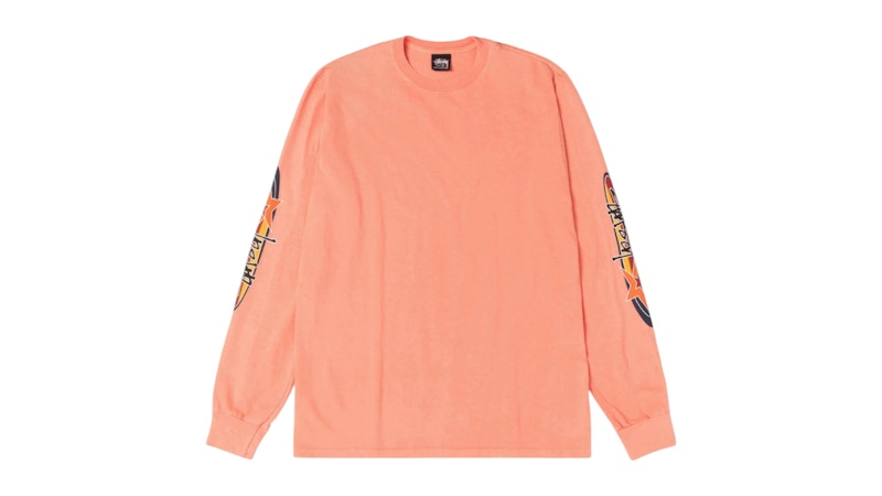 Pre-owned Stussy Two Star Long Sleeve Pigment Dyed Tee Shirt In Sherbert In Orange