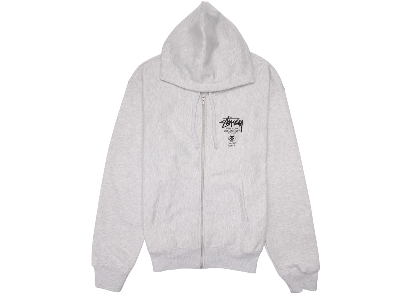 Stussy World Tour Zip Hoodie Ash Heather (FW22) Men's FW22 US