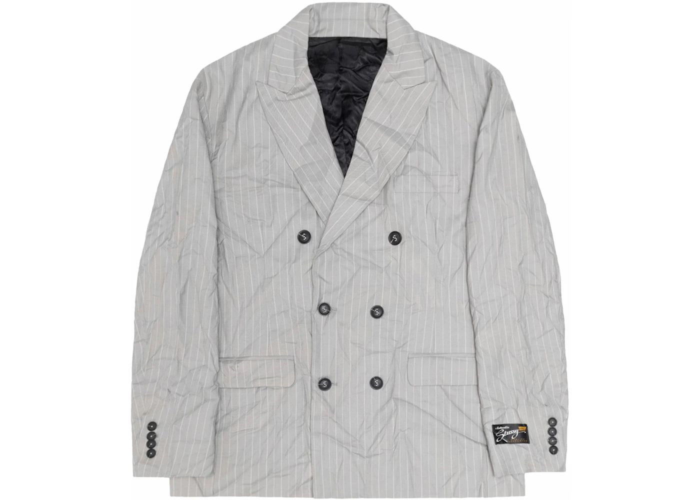Stussy Wrinkled Stripe Double-Breasted Blazer Grey Men's - SS24 - US