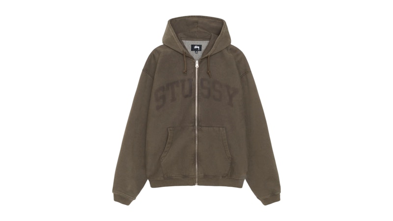 Stussy Zip Faded Graphic Hoodie Olive Men's - SS25 - US