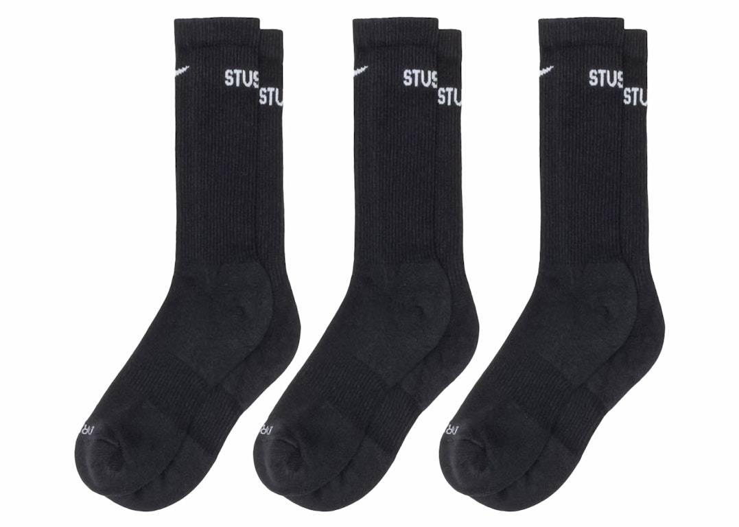 Pre-owned Stussy X Nike Dri-fit Crew Socks (3 Pack) Black