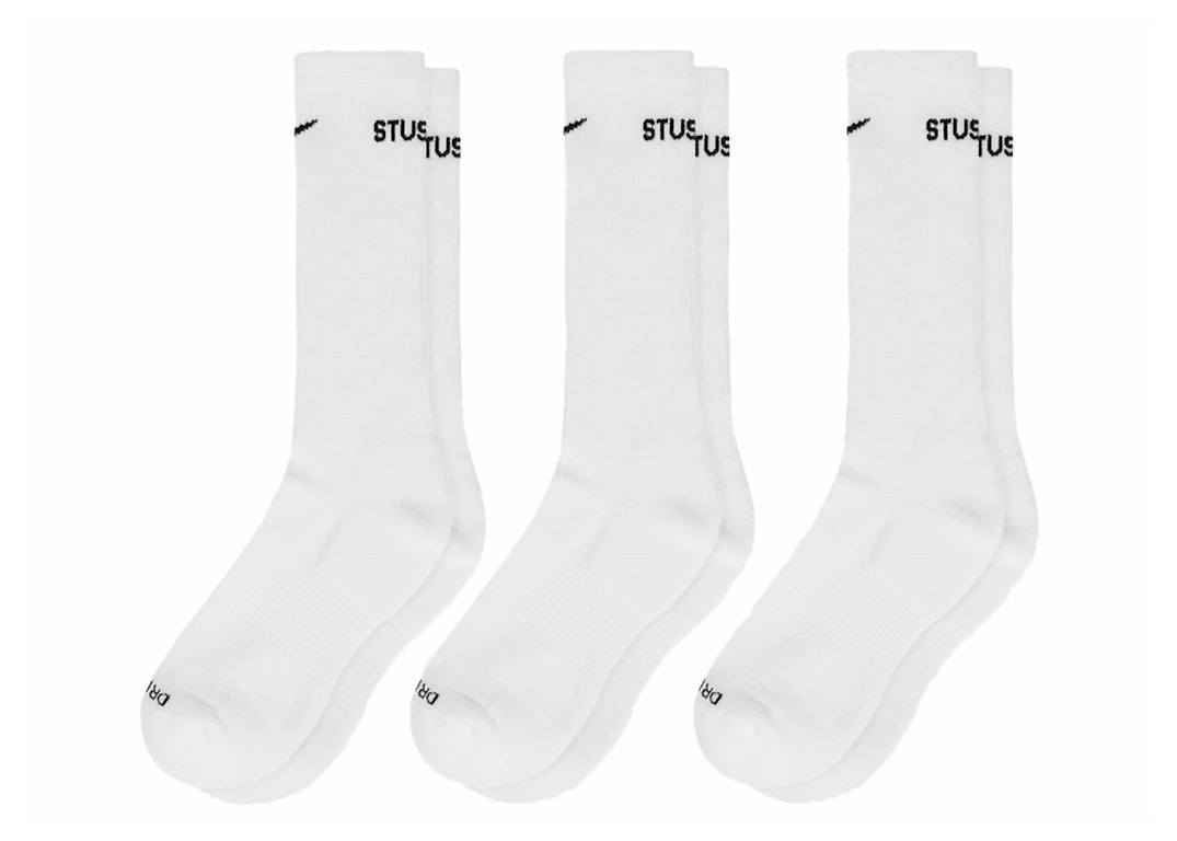 Pre-owned Stussy X Nike Dri-fit Crew Socks (3 Pack) White