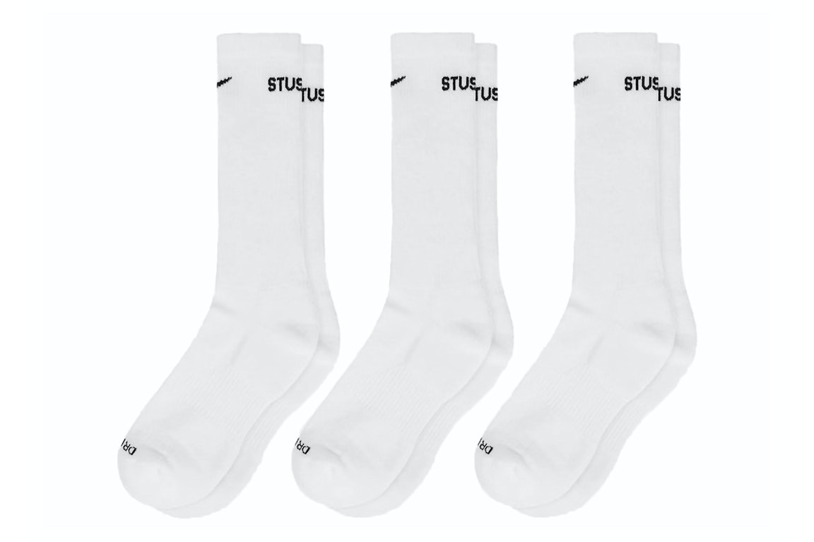 Pre-owned Stussy X Nike Dri-fit Crew Socks (3 Pack) White
